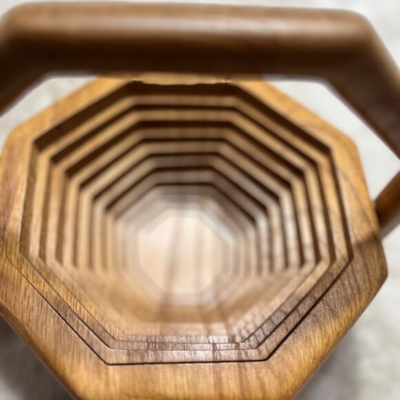 Handcrafted Wooden Collapsible Basket With Handle - Picture 5 of 11